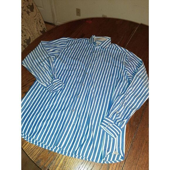 Men Medium Van Heusen Originals Blue White Button Front Dress Shirt Long Sleeve - Picture 1 of 4